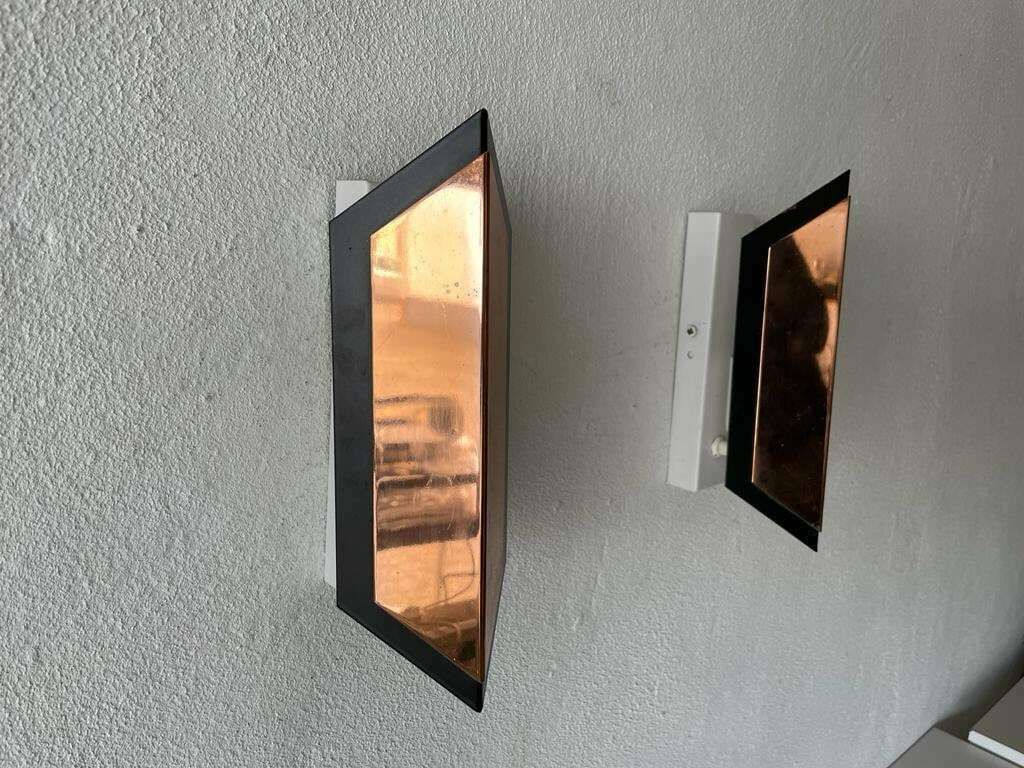 Copper Coloured Geometric Design French Pair Of Sconces, 1950s, France photo for sale