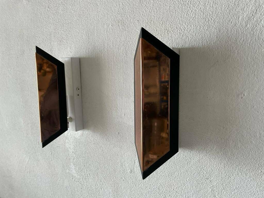 Copper Coloured Geometric Design French Pair Of Sconces, 1950s, France photo Lighting