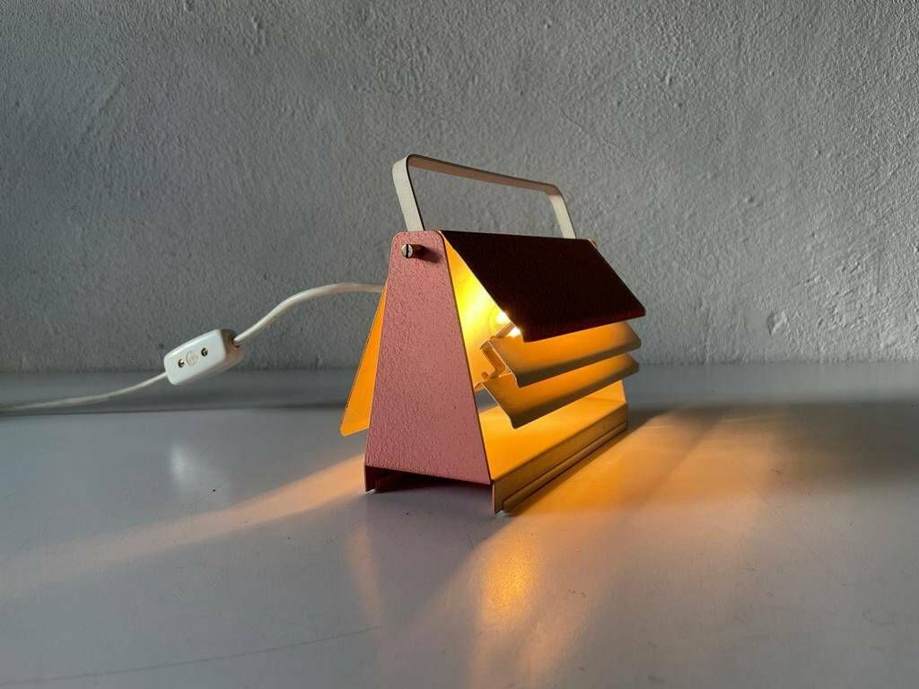 50s Very Rare Mid Century Pink Metal Table Lamp With Handle, 1950s, Germany photo vinterior