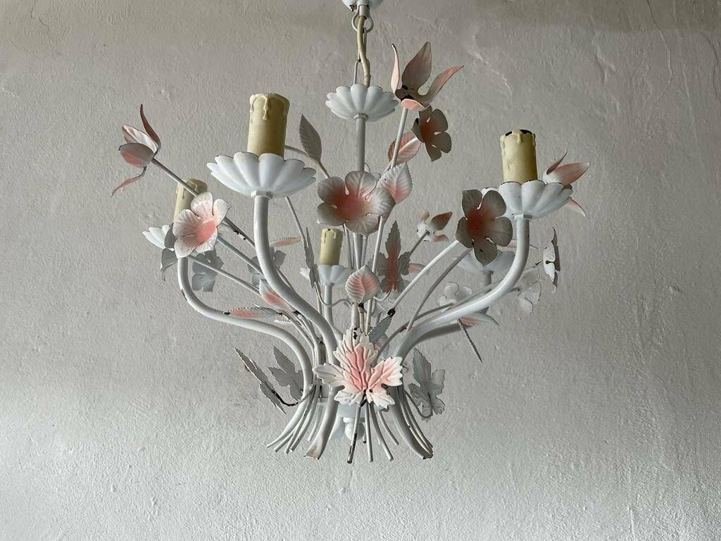 White And Pink Metal Bouquet Design Florentine Chandelier By Hans Kögl, 1970s, Germany photo 1254.88