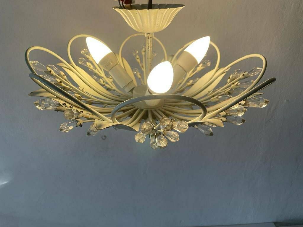 Flower Design Ceiling Lamp With Glass Ornaments By Vereinigte Werkstätten München, 1950s, Germany photo Lighting