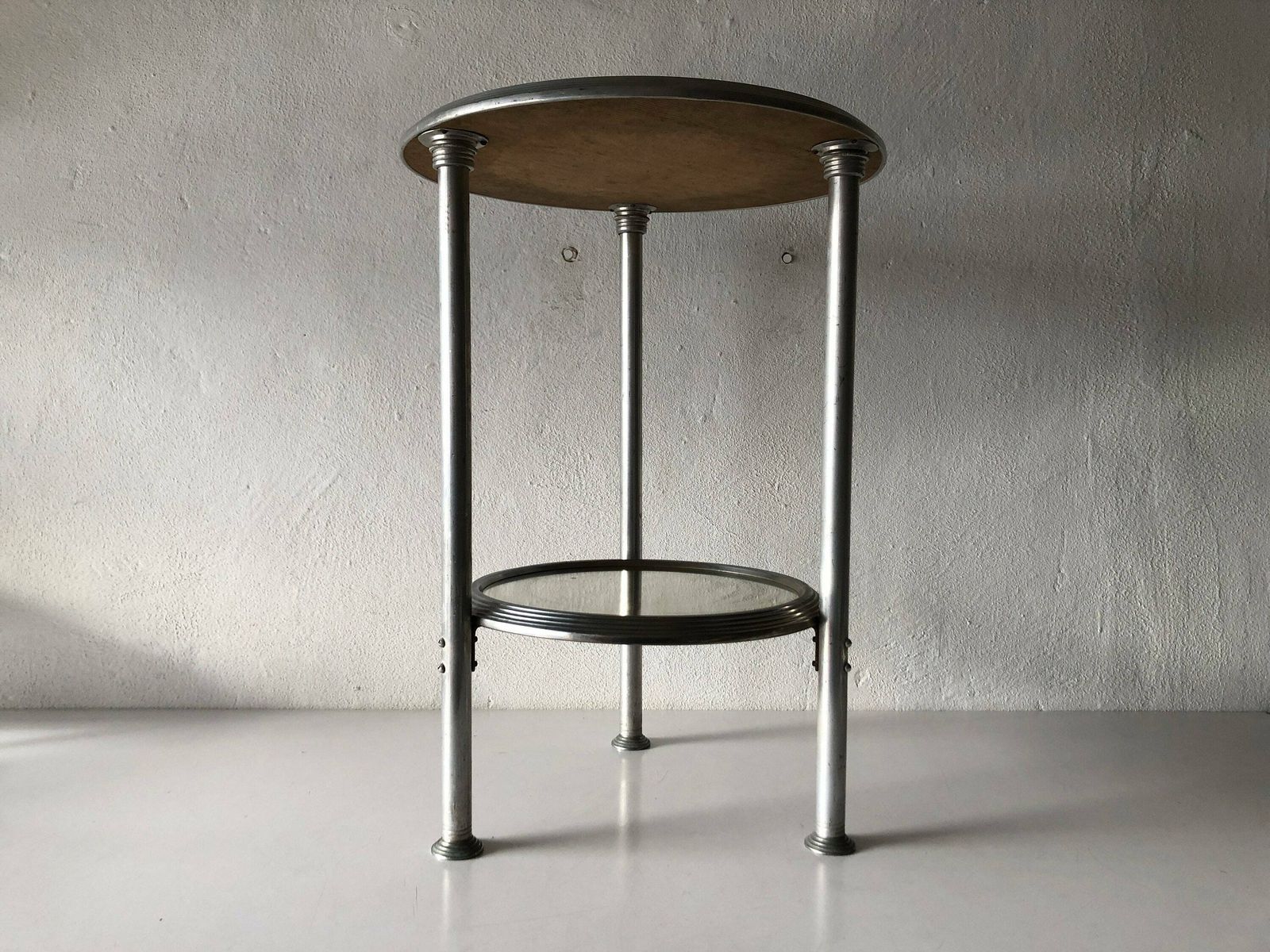 French Art Deco Round Aluminum Table With 2 Mirror Surface, 1940s, France photo Furniture