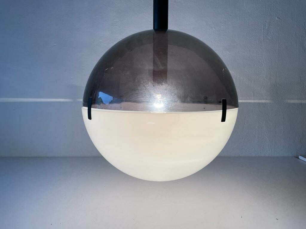 Very Rare 2 Piece Grey & White Plexiglass Ball Design Italian Xl Ceiling Lamp, 1960s, Italy photo vinterior