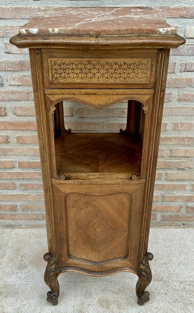 photo vinterior Spanish Louis XVI Style Wood & Red Marble Nightstands, 1920s, Set Of 2