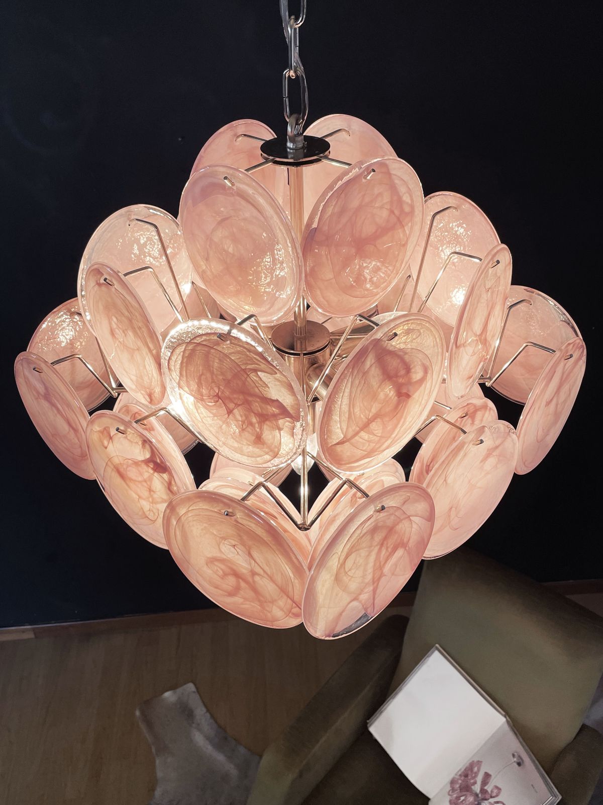 photo for sale Vintage Italian Murano Chandelier   36 Pink Disks