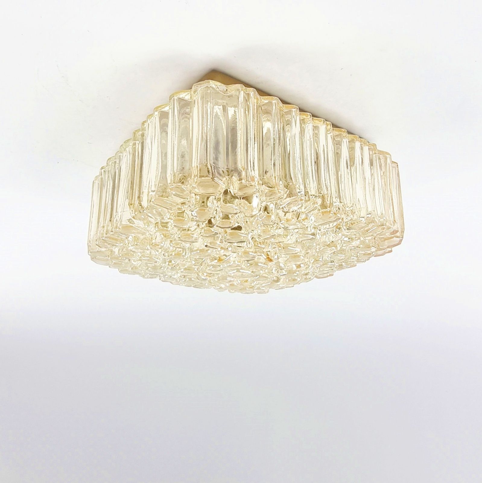 Mid Century Amber Glass Flush Mount/Ceiling Lamp By Helena Tynell For Limburg, Germany, 1970s photo for sale