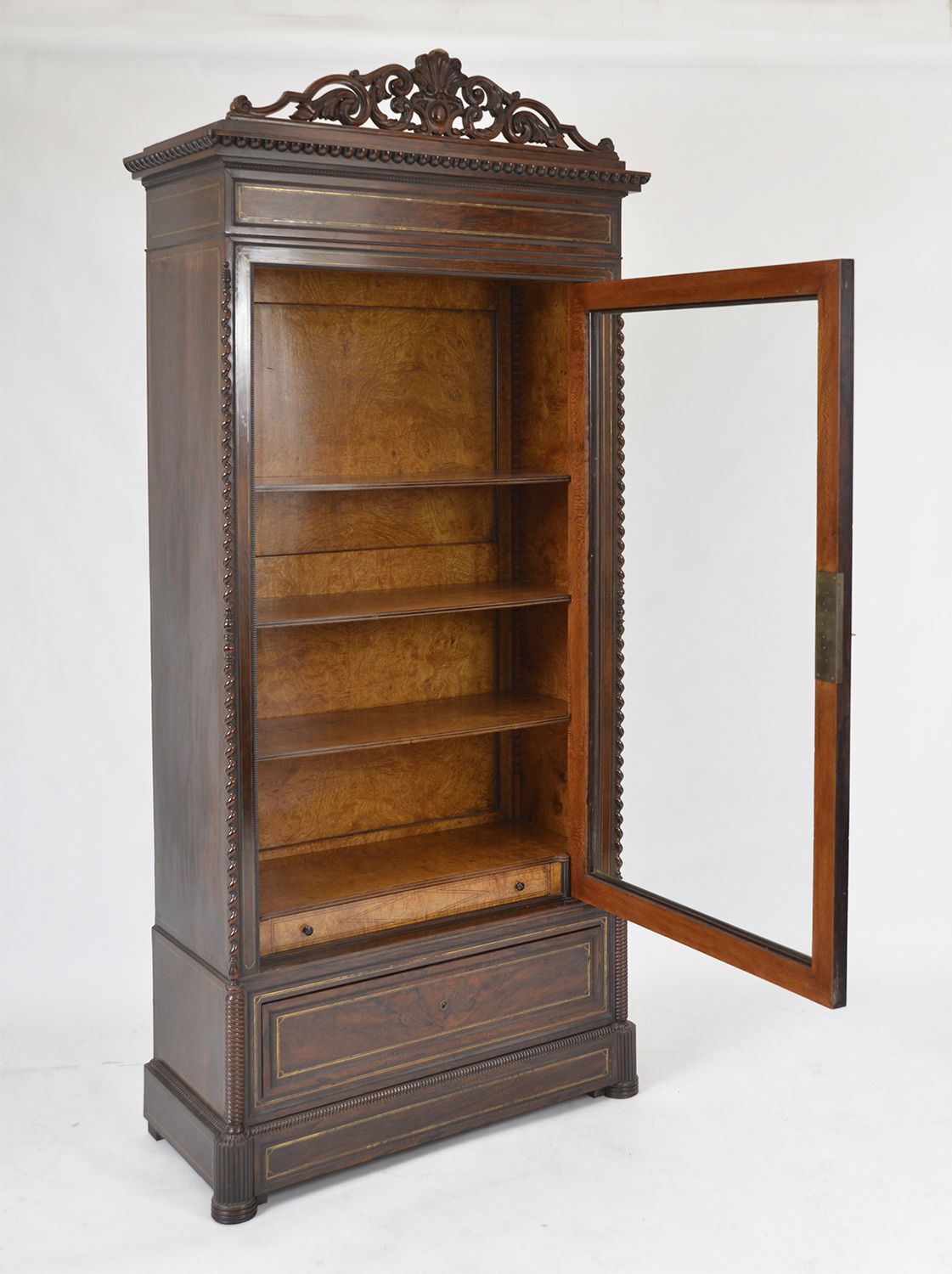 19th Century Louis XVI Style French Vitrine Display Cabinet Bookcase Rosewood Satin Birch Boxwood London Plane photo for sale