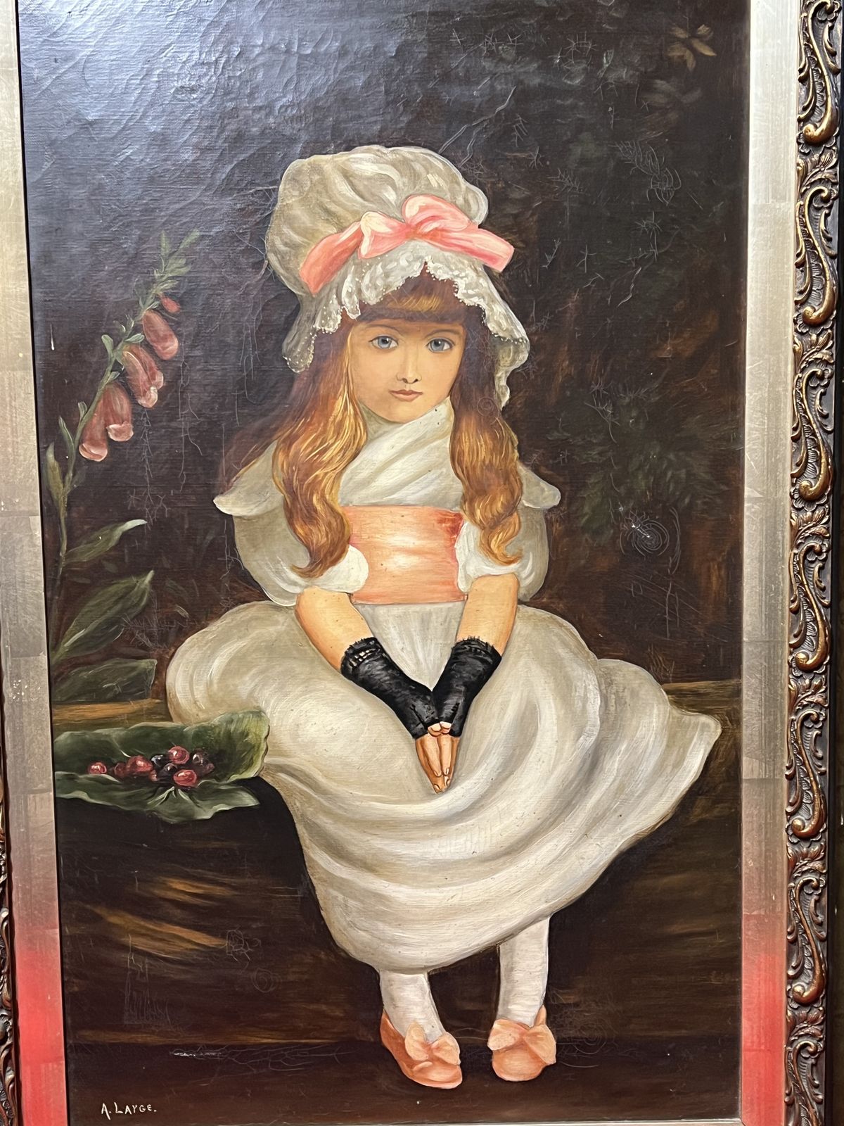 19th Century English School After Sir John Everett Millais 'Cherry Ripe' Oil Painting In Gilt Wood Frame photo furniture