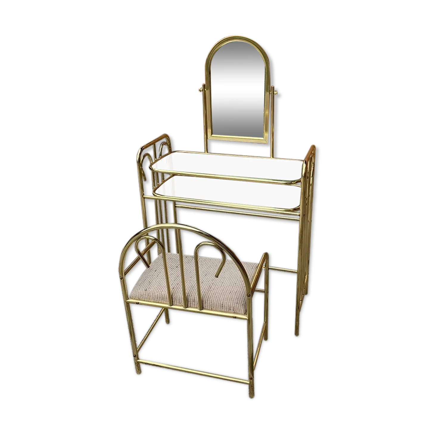 Vintage Dressing Table And Stool In Brass, 1950