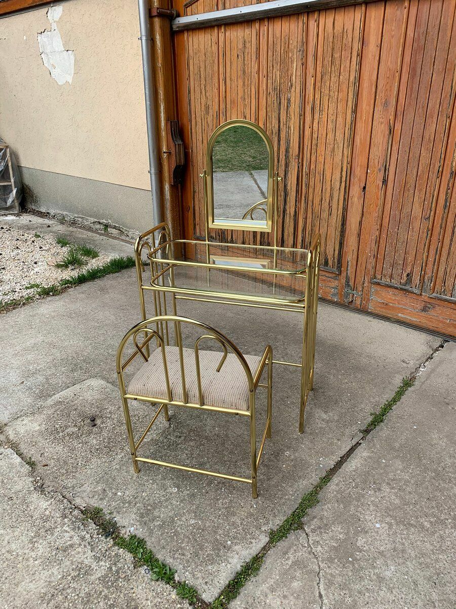 Vintage Dressing Table And Stool In Brass, 1950 photo Furniture