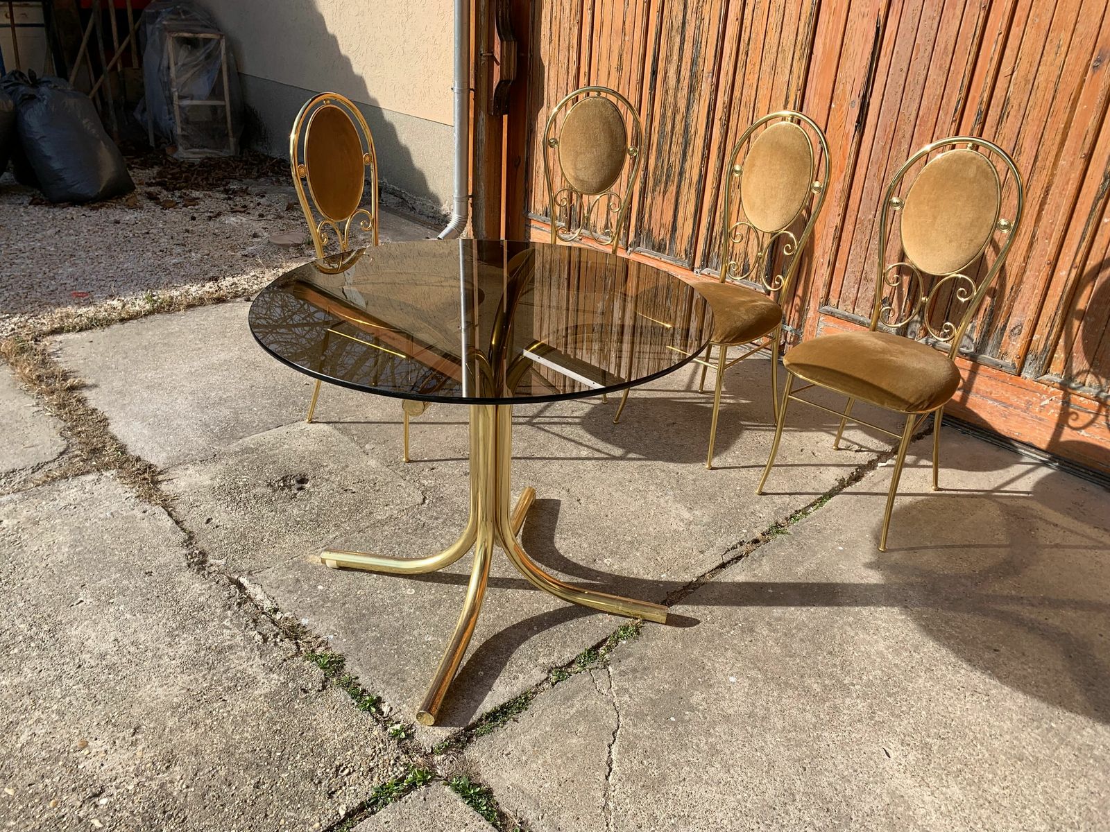 Vintage Italian Brass Dining Chairs And Table By Paolo Salice, 1970s, Set Of 5 photo furniture