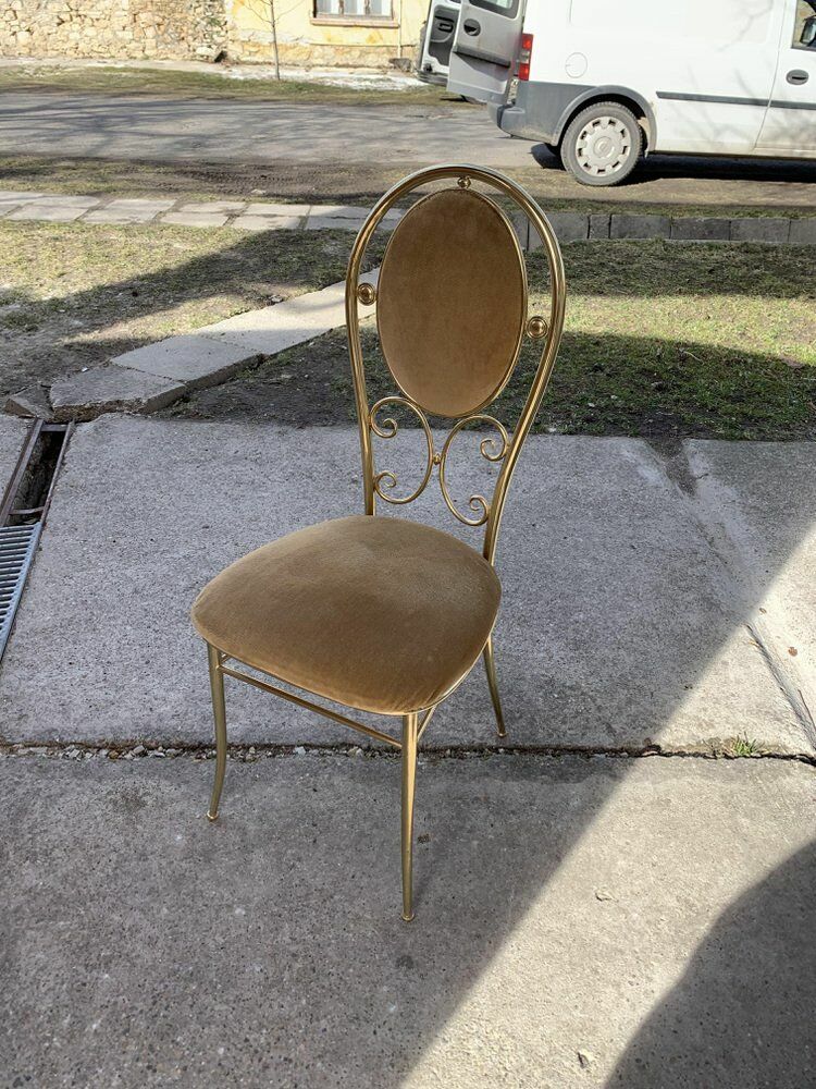 Vintage Italian Brass Dining Chairs And Table By Paolo Salice, 1970s, Set Of 5 photo vintage