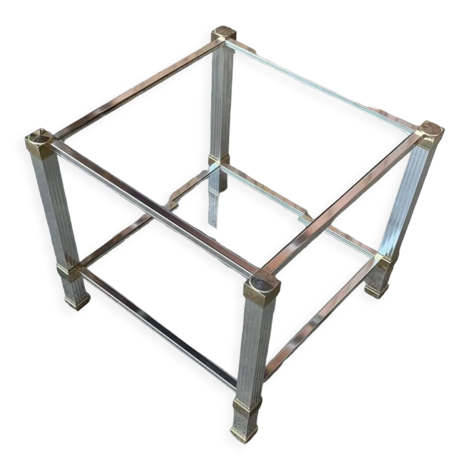 Vintage Brass And Chrome Coffee Table By Pierre Vandel, Paris, 1970s photo for sale