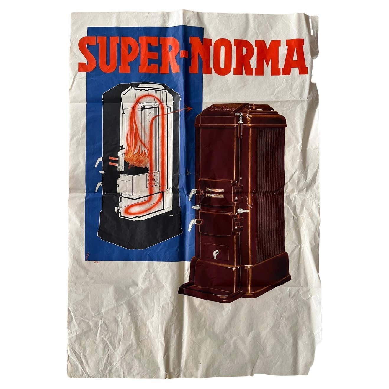 Big Art Deco Original Advertising Promotional Poster Heater/Fire, 1930s