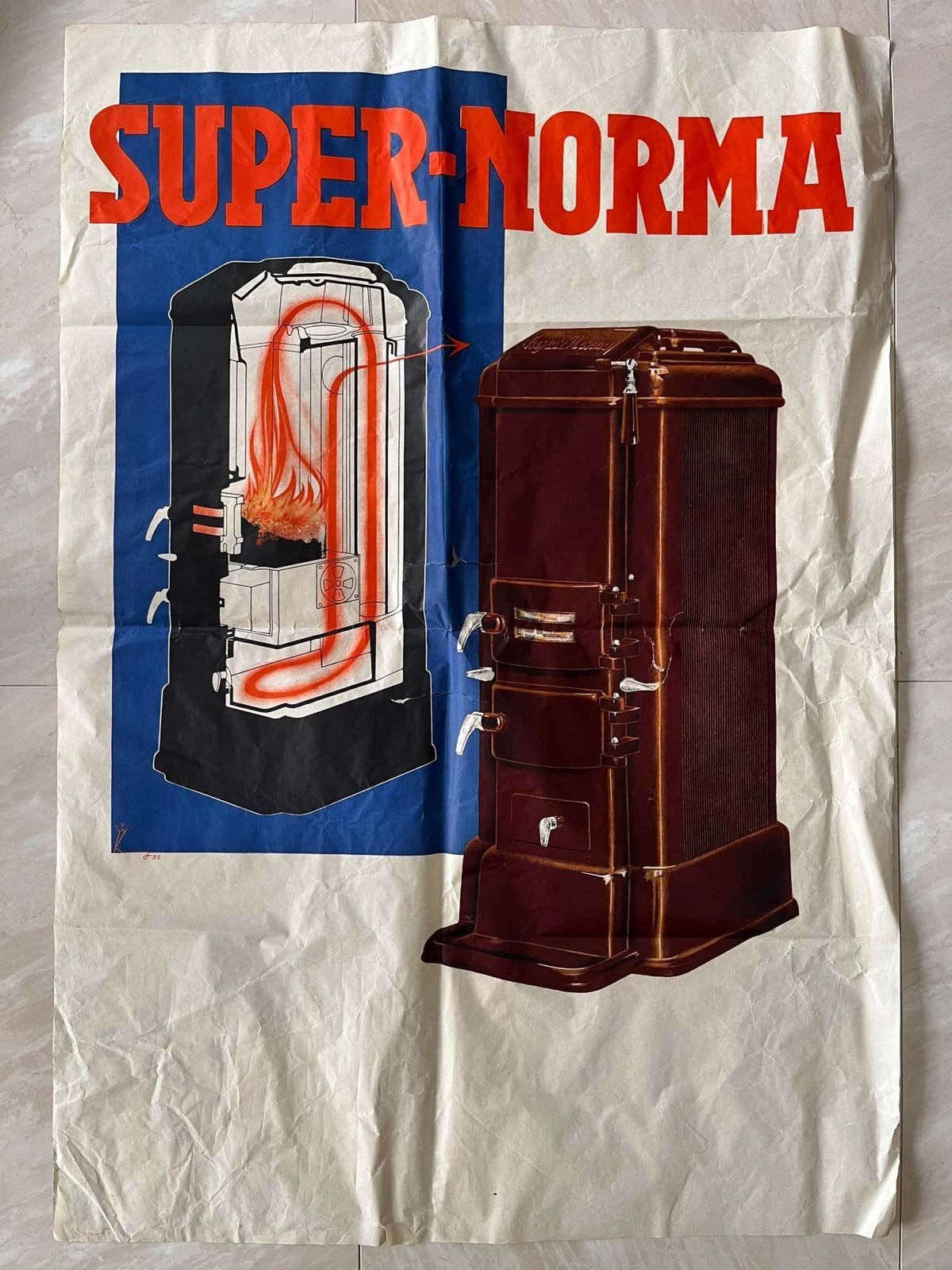 Big Art Deco Original Advertising Promotional Poster Heater/Fire, 1930s photo furniture