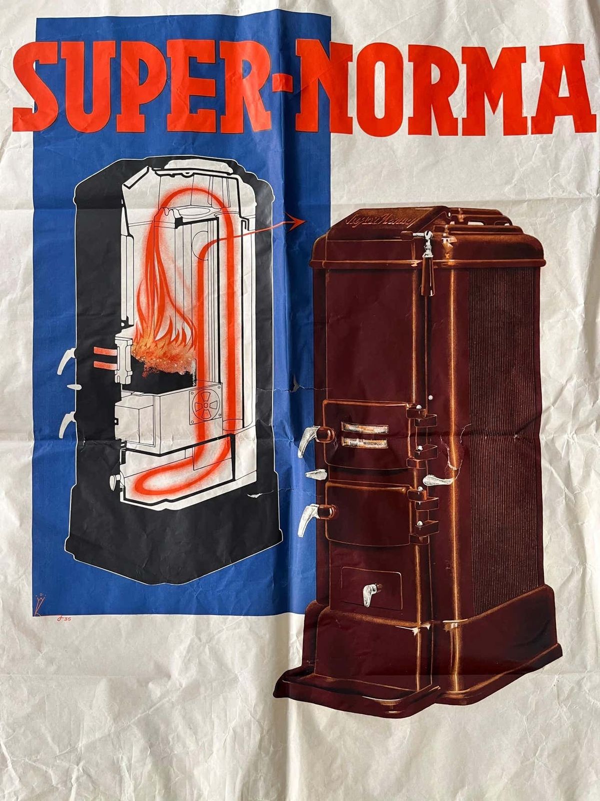 Big Art Deco Original Advertising Promotional Poster Heater/Fire, 1930s photo Art