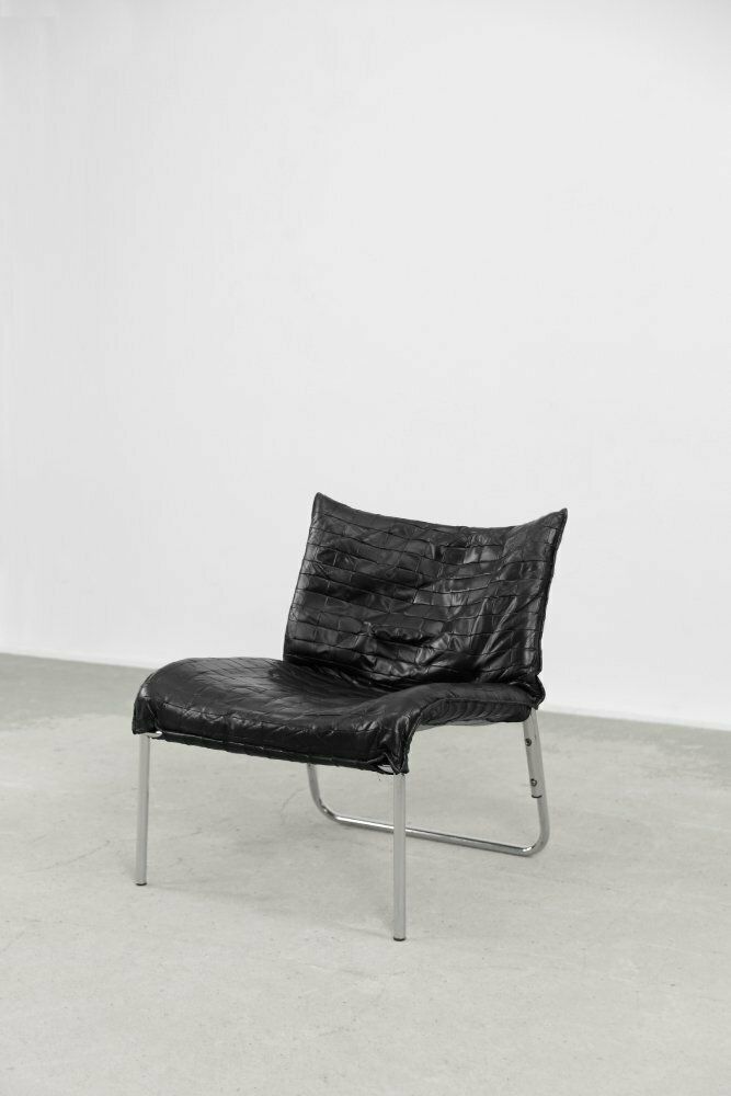 Mid Century Scandinavian Modern Black Patchwork Leather Lounge Chairs From Ikea, 1980s, Set Of 2 photo Furniture