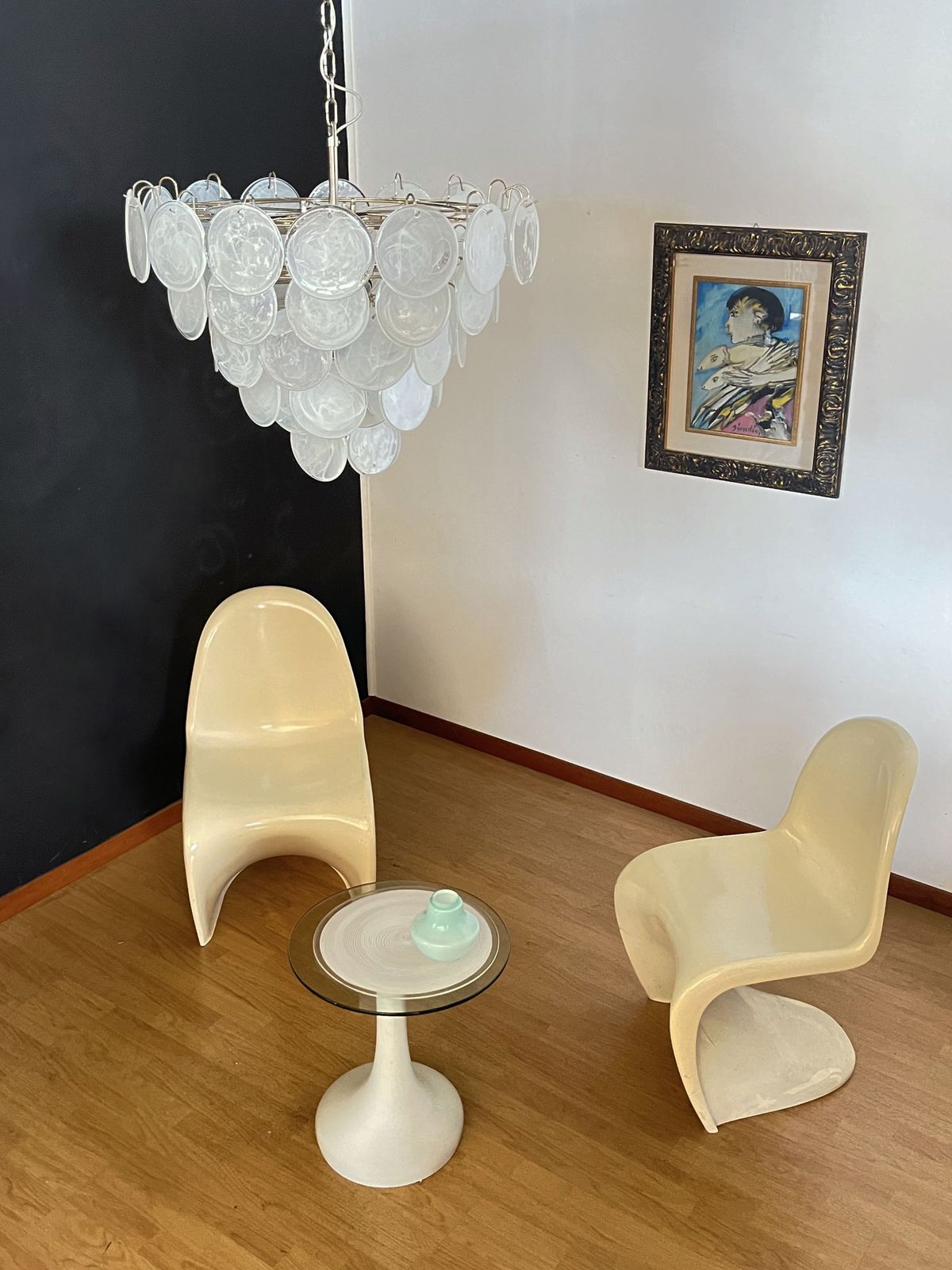 High Quality Murano Chandelier Space Age   57 White Albaster Iridescent Glasses photo Lighting