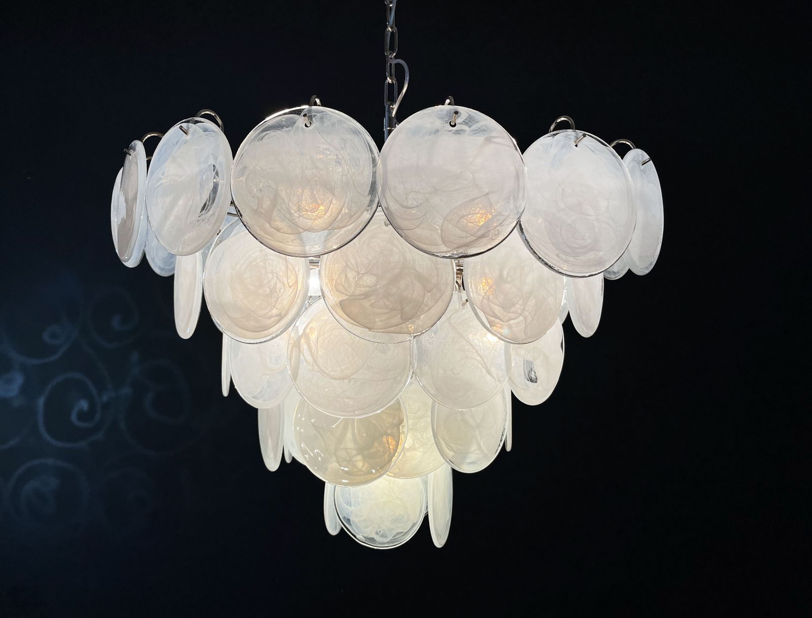 1040.0 High Quality Murano Chandelier Space Age   57 White Albaster Iridescent Glasses photo