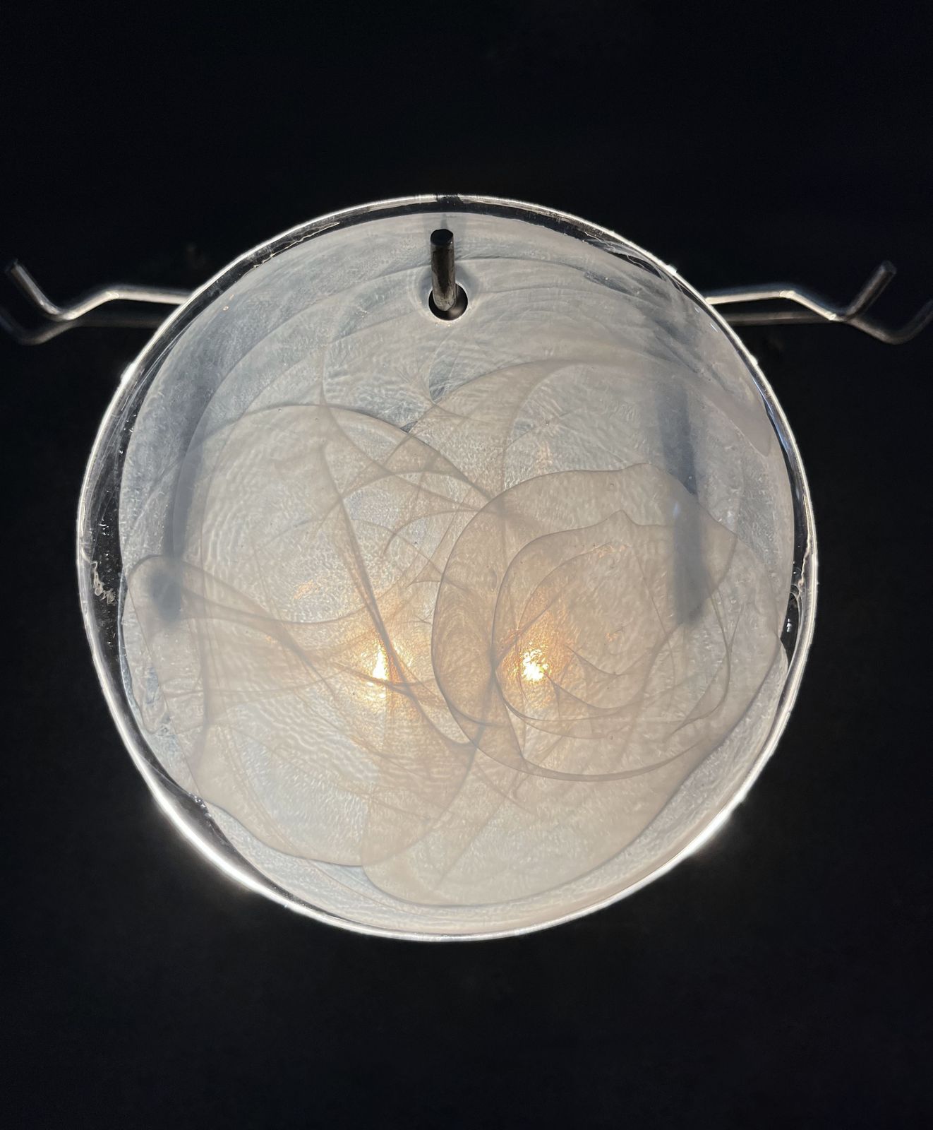 photo vintage High Quality Murano Chandelier Space Age   57 White Albaster Iridescent Glasses