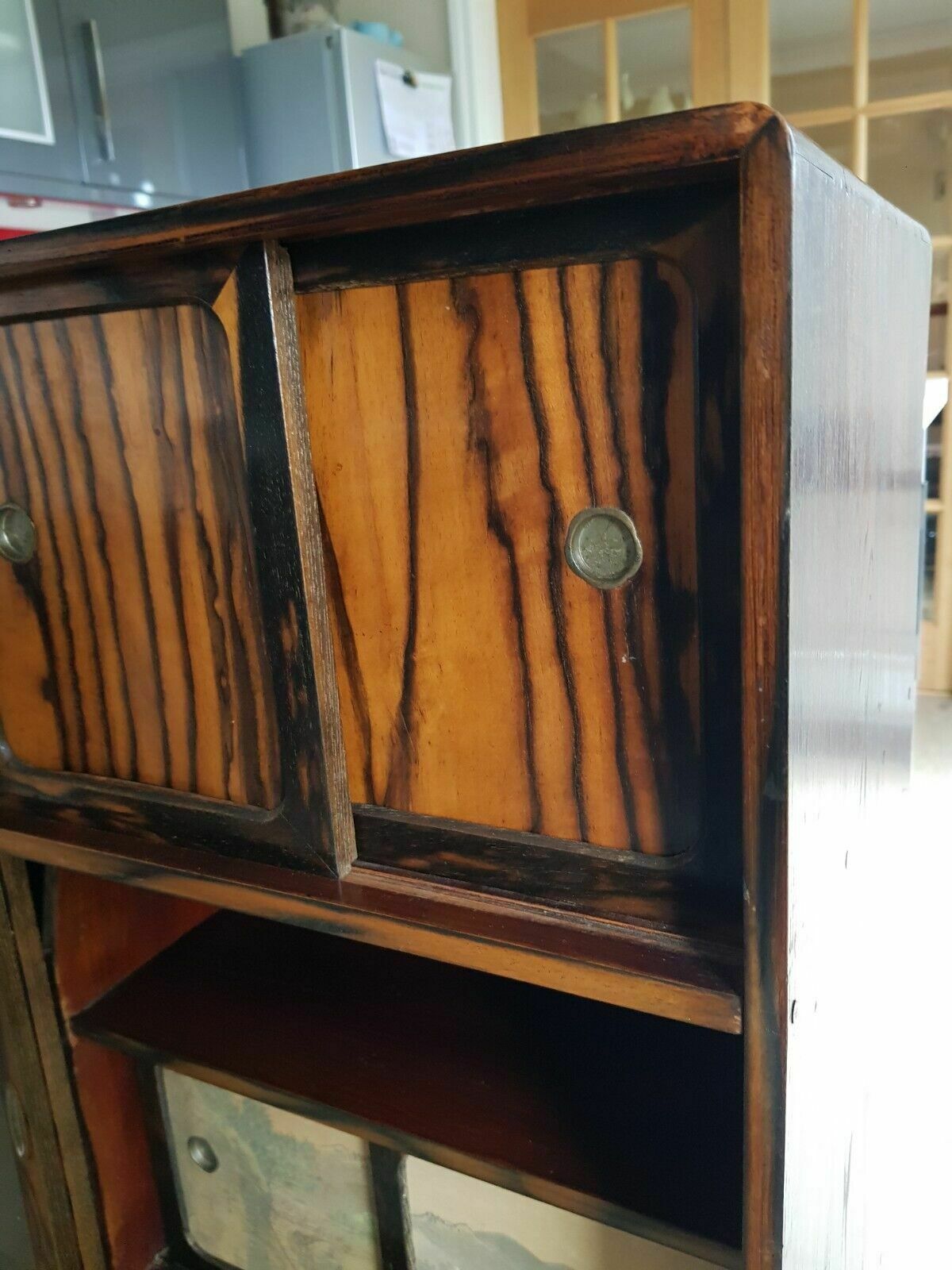 Oriental Antique Faux Painted Tigerwood Cabinet photo for sale