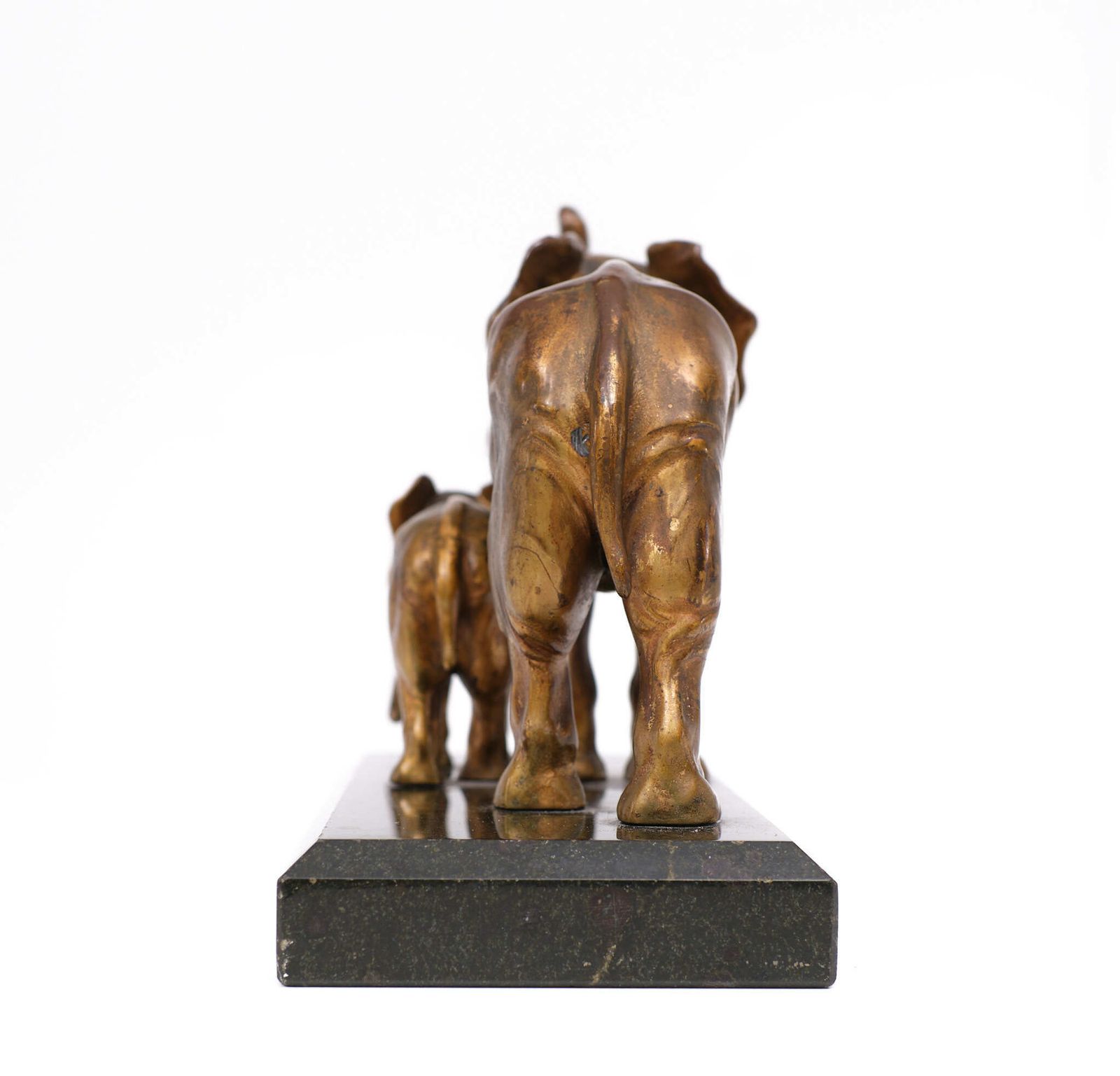 Kunst Art Deco Twee Olifanten Zwart Marmeren Voetstuk 1925 Frankrijk photo