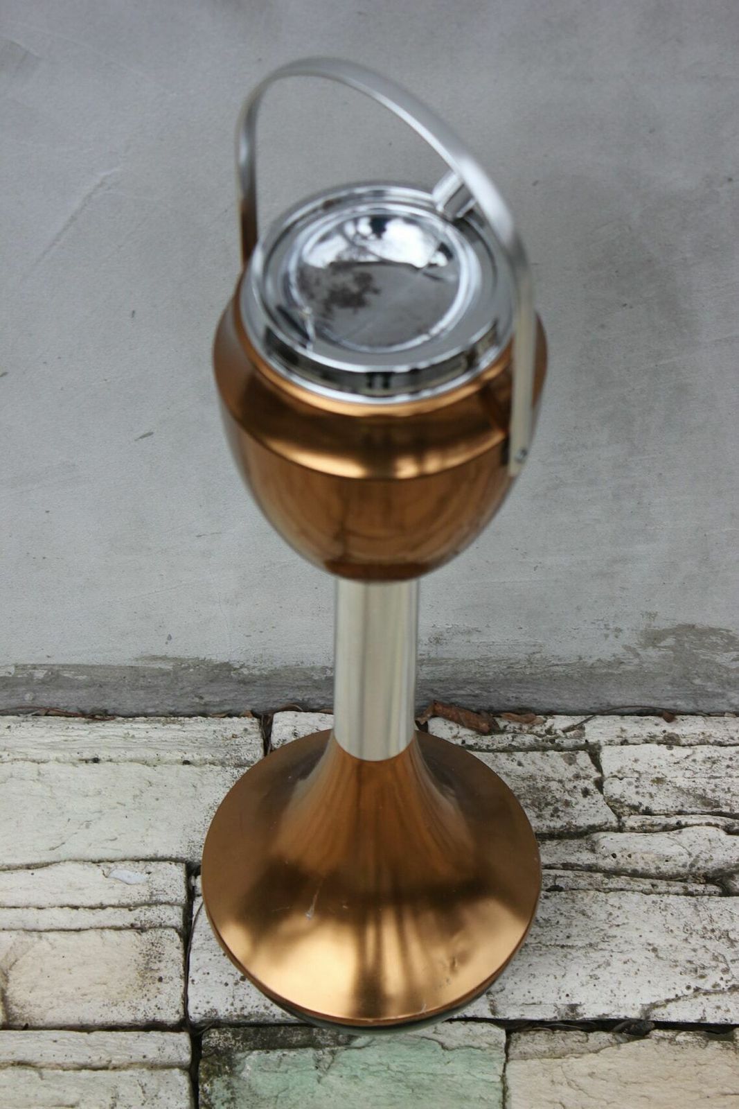 Chrome Floor Stand Ashtray Mid Century Outdoor Massive Metal Cigar Ashtray Smoking Room Portable Ashtray photo for sale