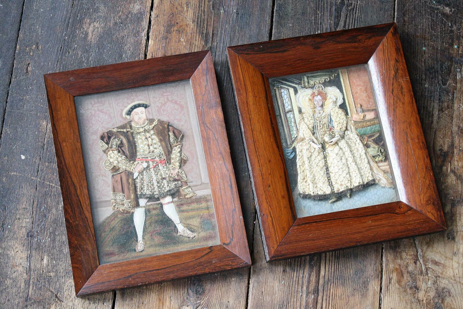 Early 20th Century Folk Art Appliqué Collages Henry VII & Queen Elizabeth 1st photo 1995.0