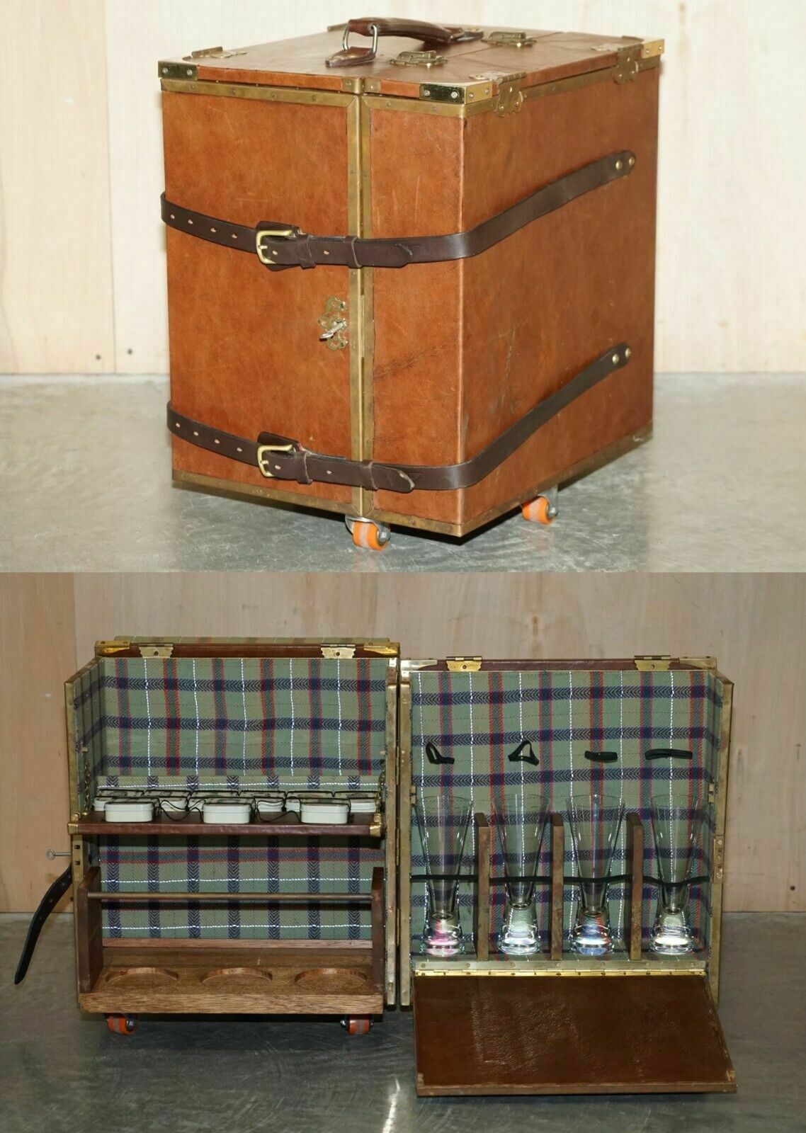 Stunning Holden Vintage & Classic Leather Car Trunk Drinks Picnic Decanter Set