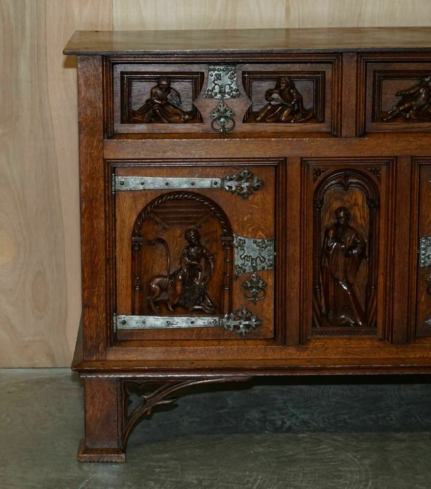 Exquisite Gothic Revival Circa 1860 Hand Carved Sideboard Must See Pictures photo for sale