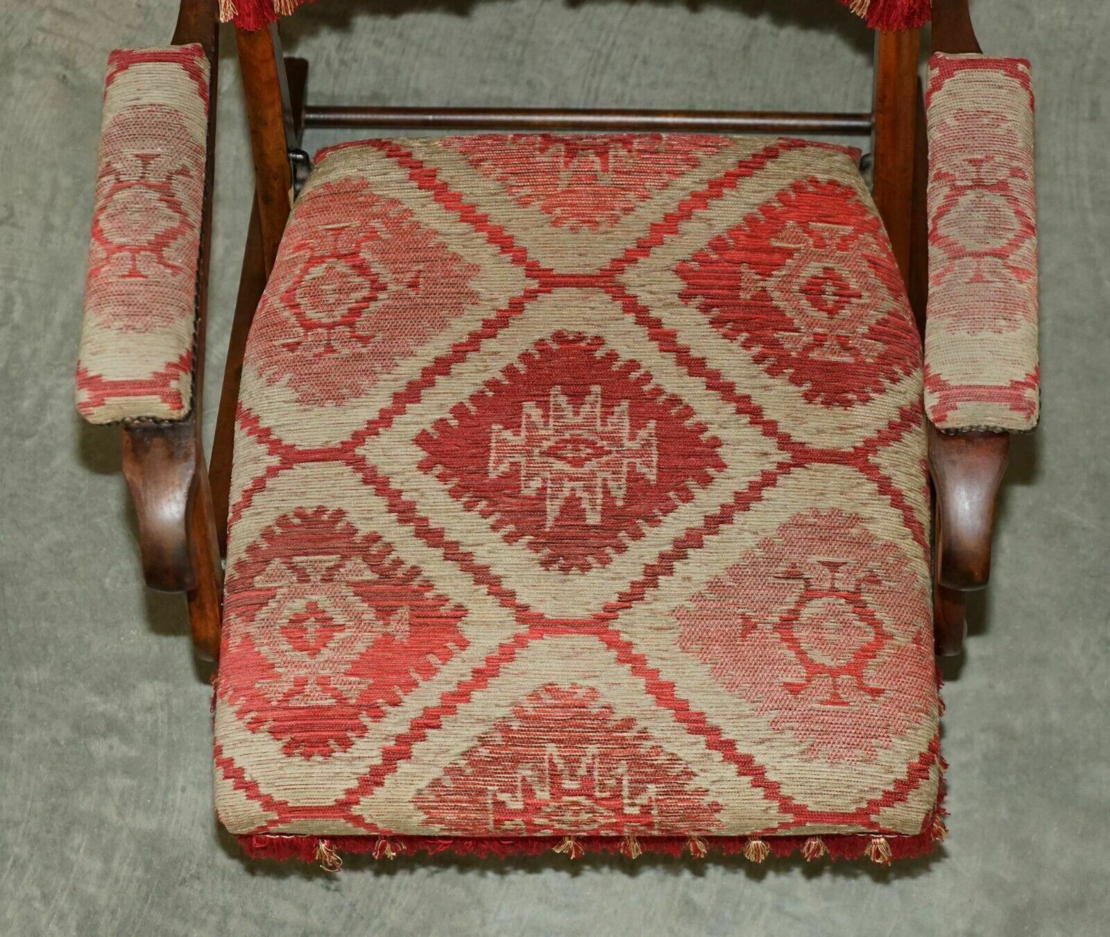 2750.0 Stunning Antique Victorian Military Campaign Kilim Upholstered Folding Armchair photo