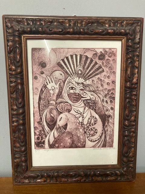Engraving Conchita Contemporary Art 20th Century Depicting A Lady In A Mask photo furniture