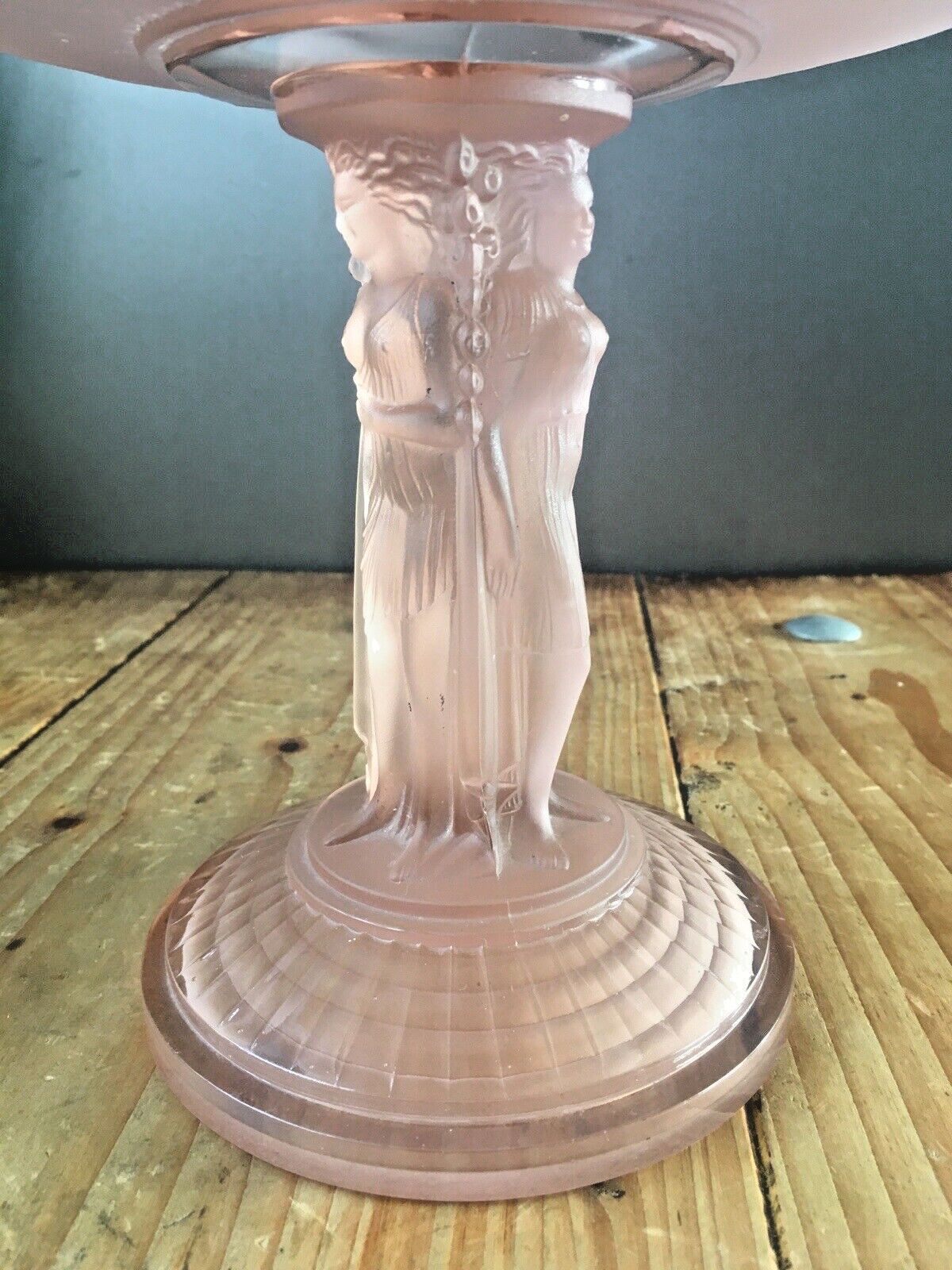 photo furniture Rare Art Deco Jobling 3 Grace's Pink Lady Maiden Frosted Glass Pedestal Centrepiece Bowl
