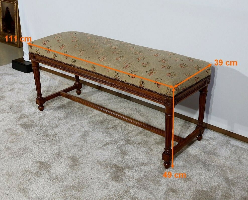 photo buy Long Bench In Solid Walnut, Louis XVI Style – 1900