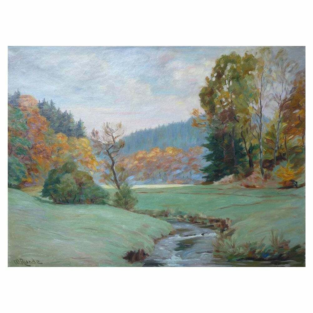 Hilly Landscape, Waldemar Runde, Oil On Canvas Painting, 1930