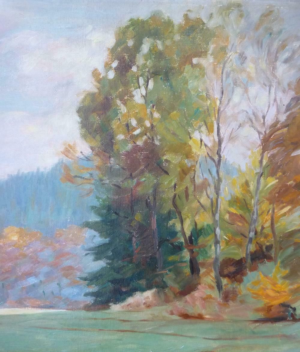 Hilly Landscape, Waldemar Runde, Oil On Canvas Painting, 1930 photo for sale