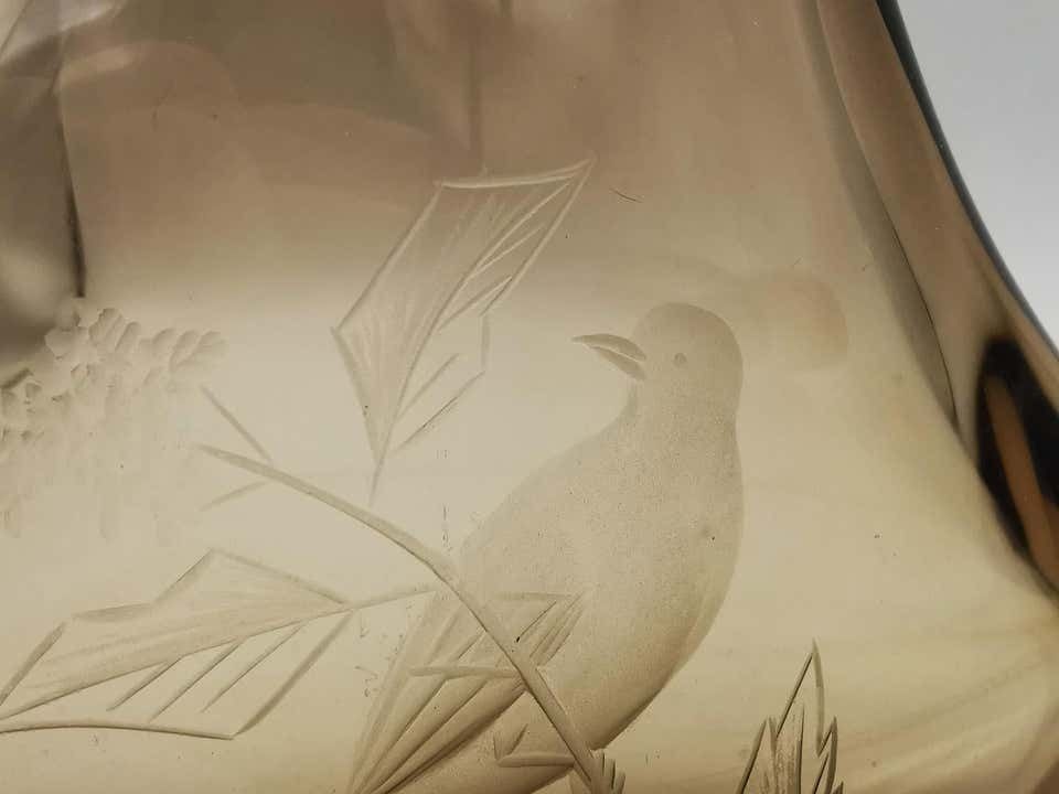 Fumè Bohemian Vase In Thick Glass With Engravings photo 221.96