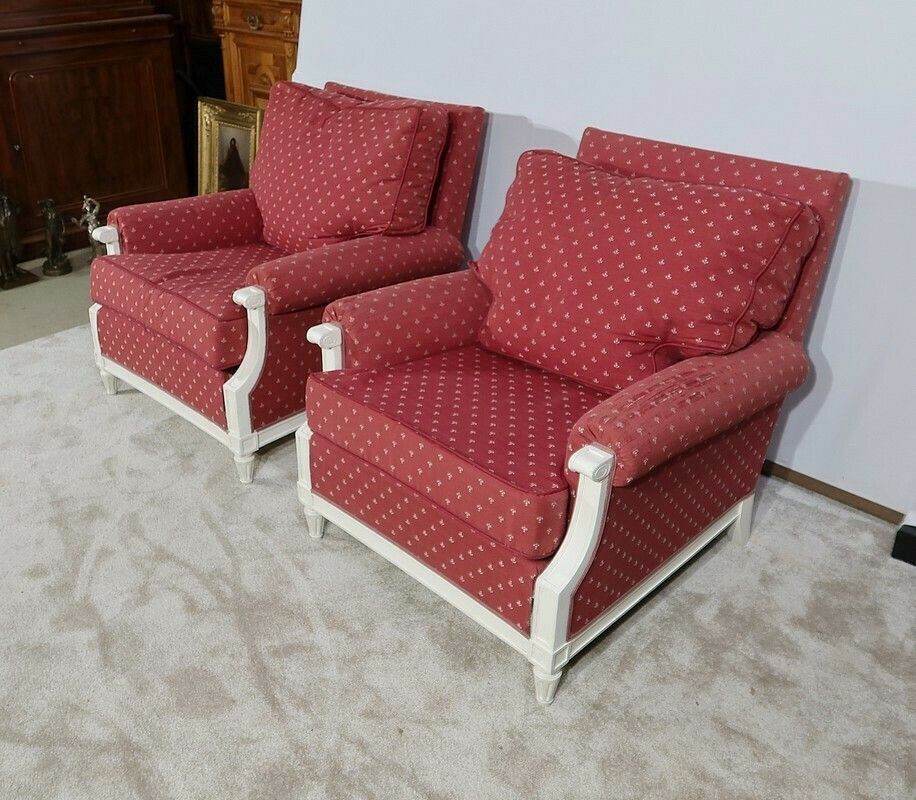 Pair Of Large Bergeres And Ottoman, Louis XVI Style, 20th photo Furniture