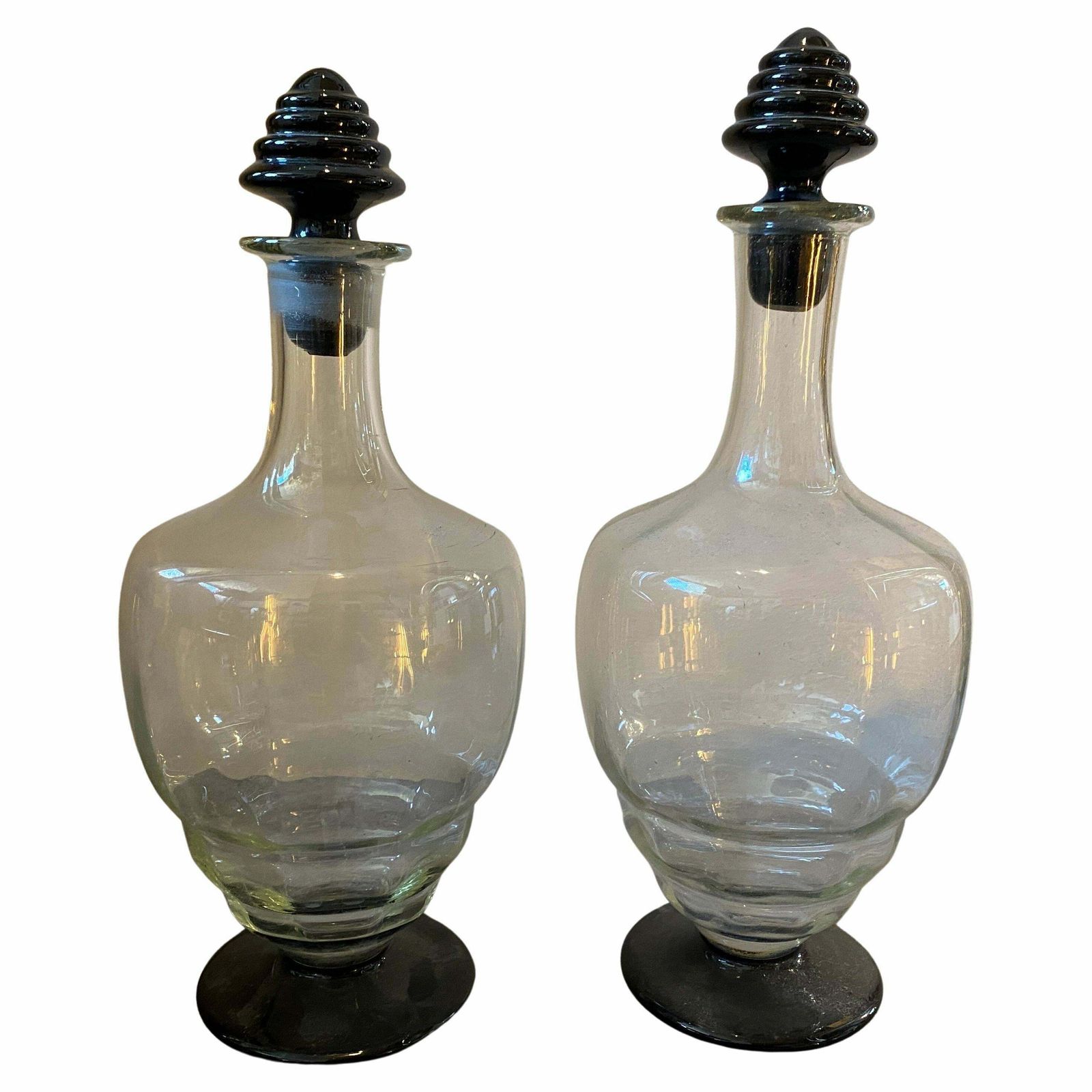 1930s Napoleone Martinuzzi Style Set Of Two Art Deco Murano Glass Bottles photo furniture