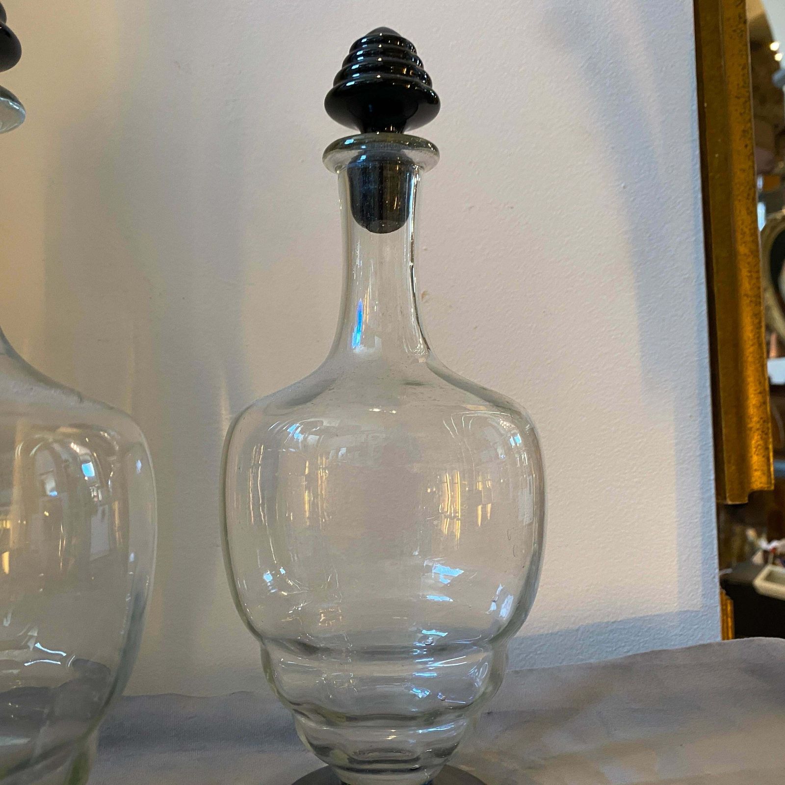 1930s Napoleone Martinuzzi Style Set Of Two Art Deco Murano Glass Bottles photo for sale