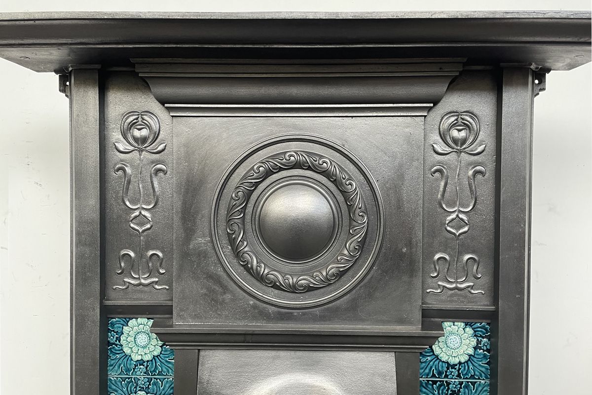 Large Tall Antique Art Nouveau Edwardian Cast Iron Combination Grate photo for sale