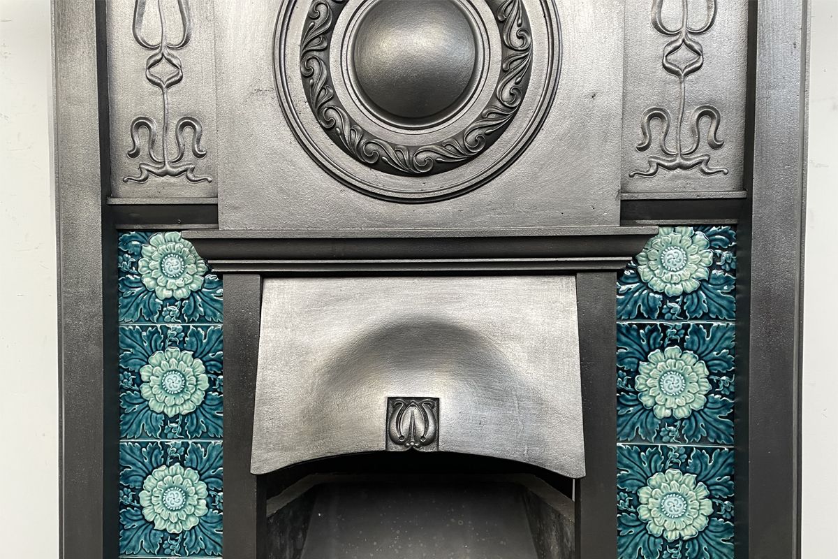 Large Tall Antique Art Nouveau Edwardian Cast Iron Combination Grate photo 2400.0