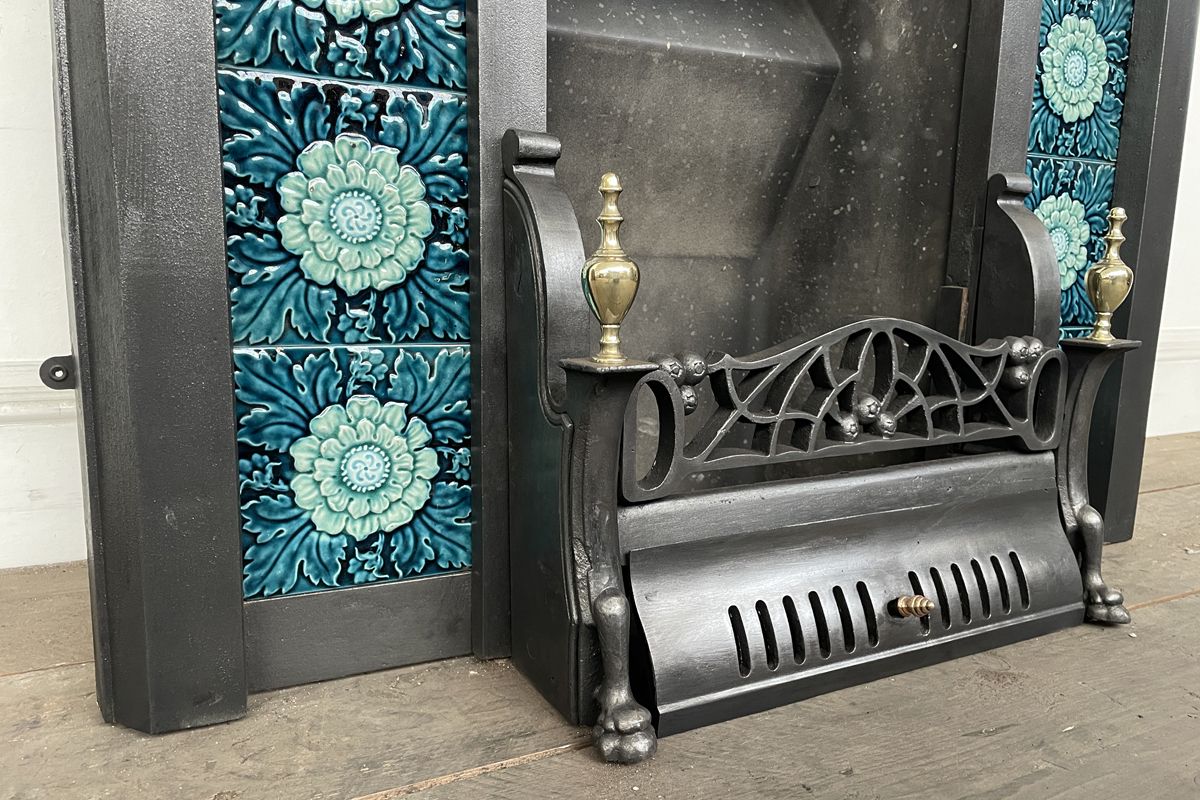 Large Tall Antique Art Nouveau Edwardian Cast Iron Combination Grate photo vintage