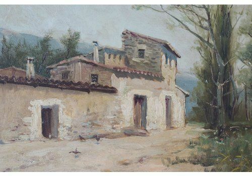 Spanish Landscape With Farmhouse And Wildflower Meadow photo for sale