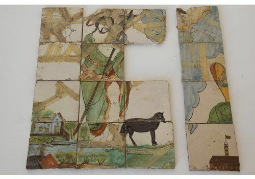 Antieke Polychrome Tegels Met Muurschildering Van Jezus