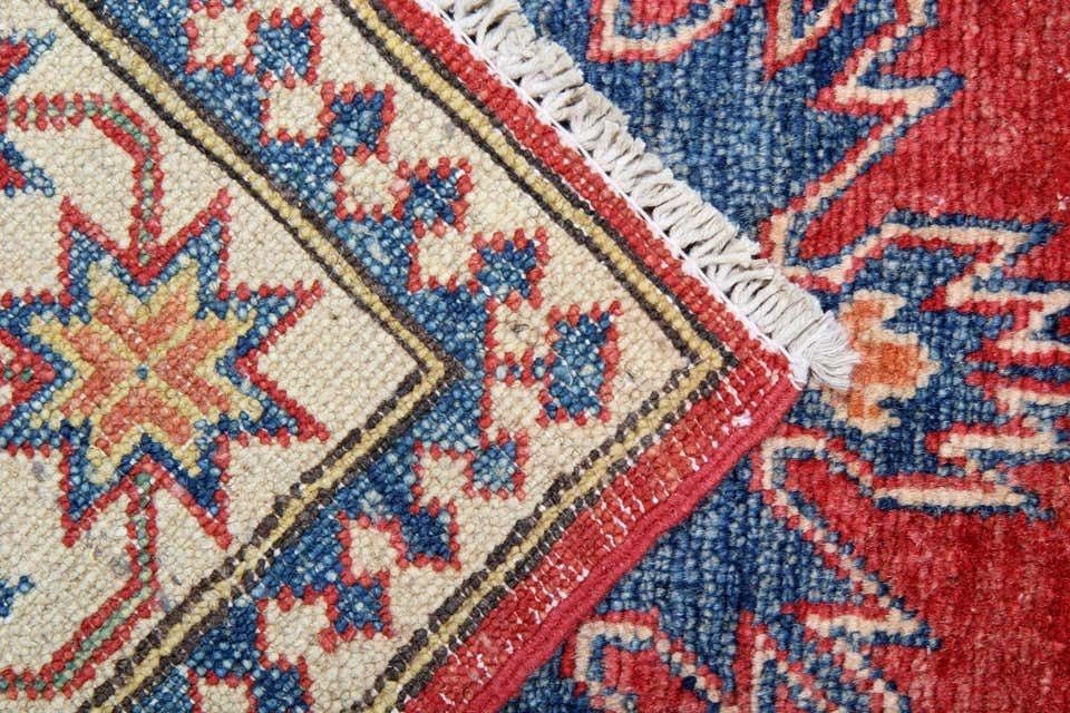 Handmade Runner Rug Traditional Kazak Carpet Rug Red Geometric Runne photo for sale
