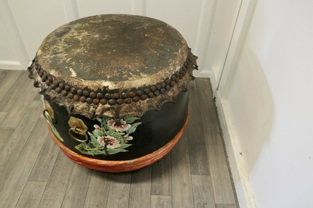 Large Painted Folk Art Drum photo Home Decor