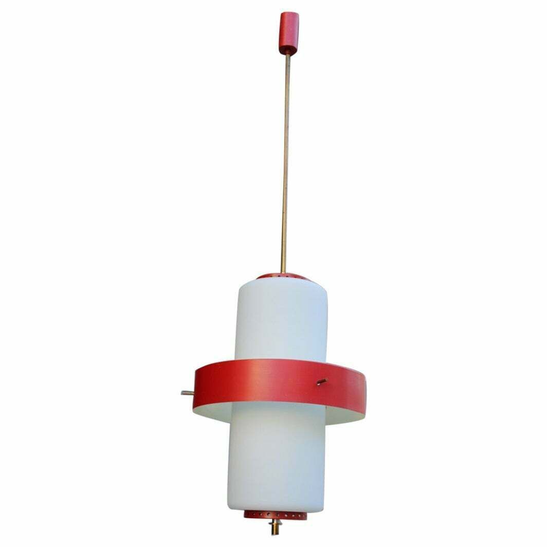 Rare Mid Century Esperia Angelo Brotto Chandelier Brass Red White Murano Glass