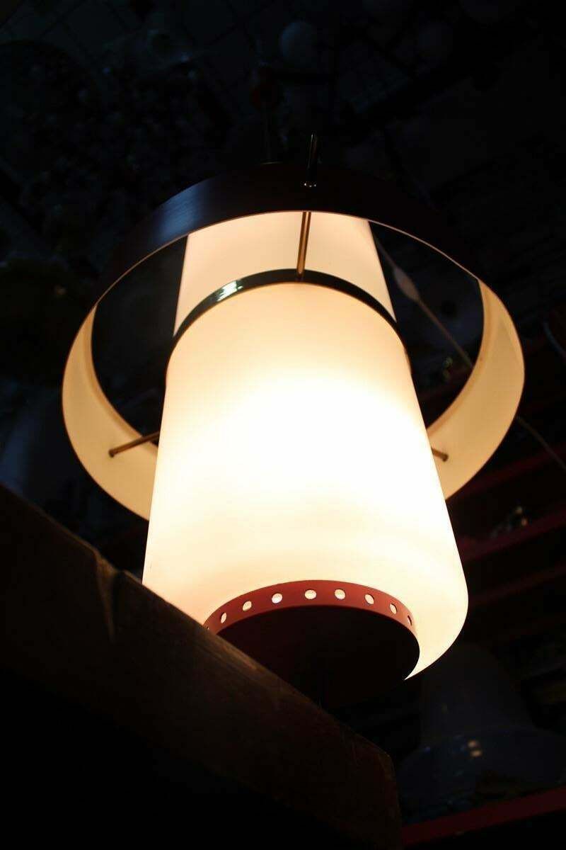 Rare Mid Century Esperia Angelo Brotto Chandelier Brass Red White Murano Glass photo vintage