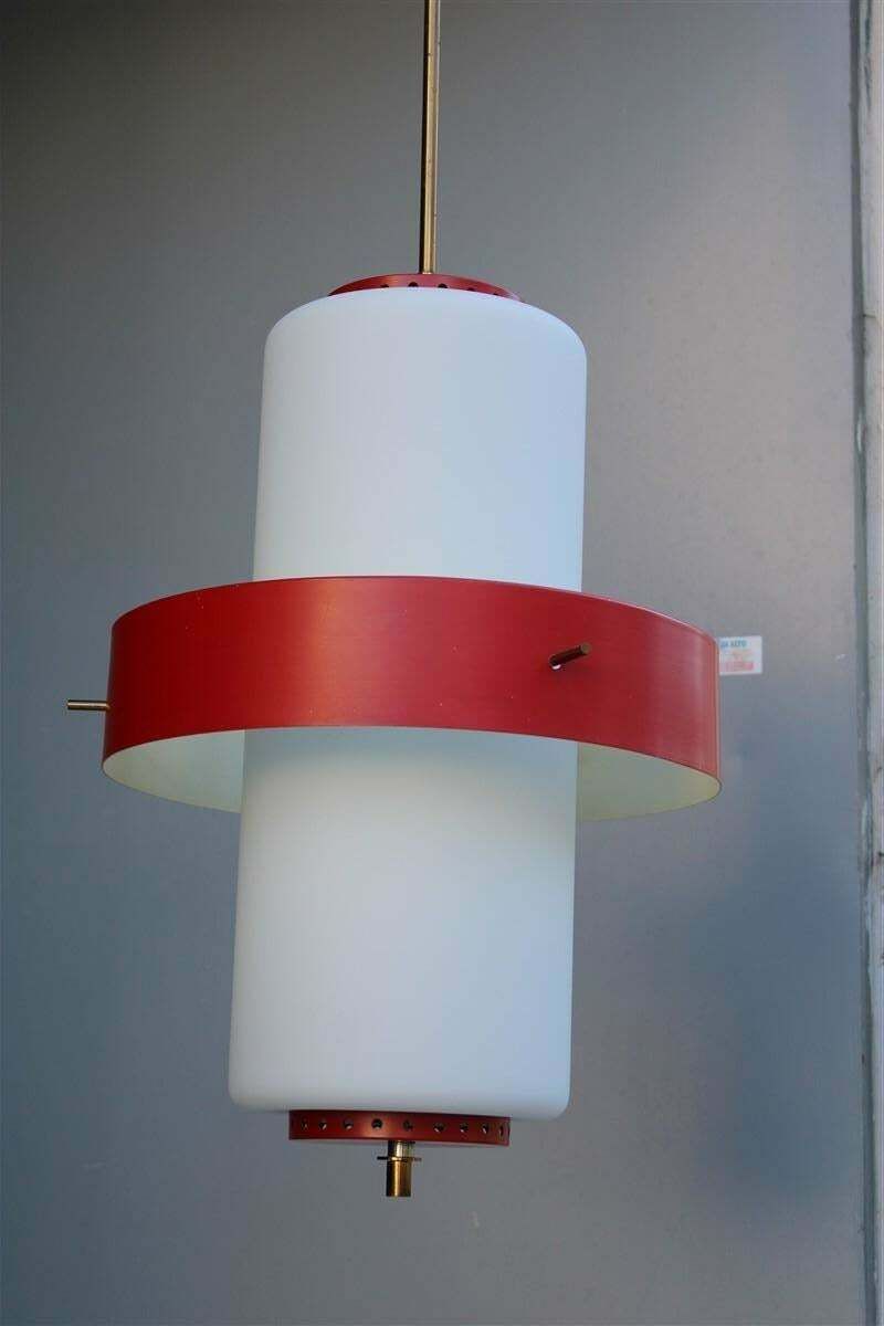 photo for sale Rare Mid Century Esperia Angelo Brotto Chandelier Brass Red White Murano Glass